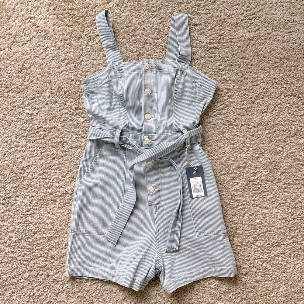 NWT White and Blue Pin Striped Overalls Shorts Sz 4